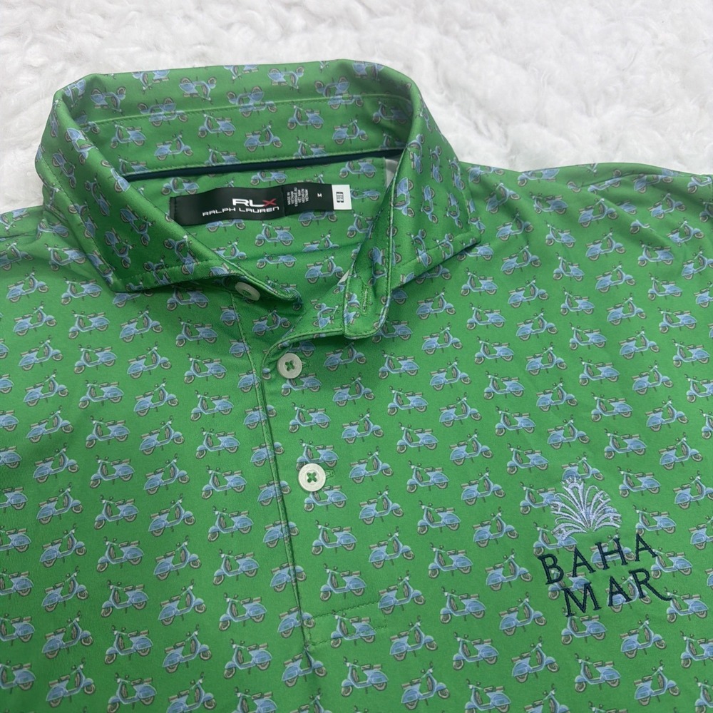 Ralph Lauren RLX Golf Polo AOP Scooter Moped Baha Mar Bahamas Men's Medium New!